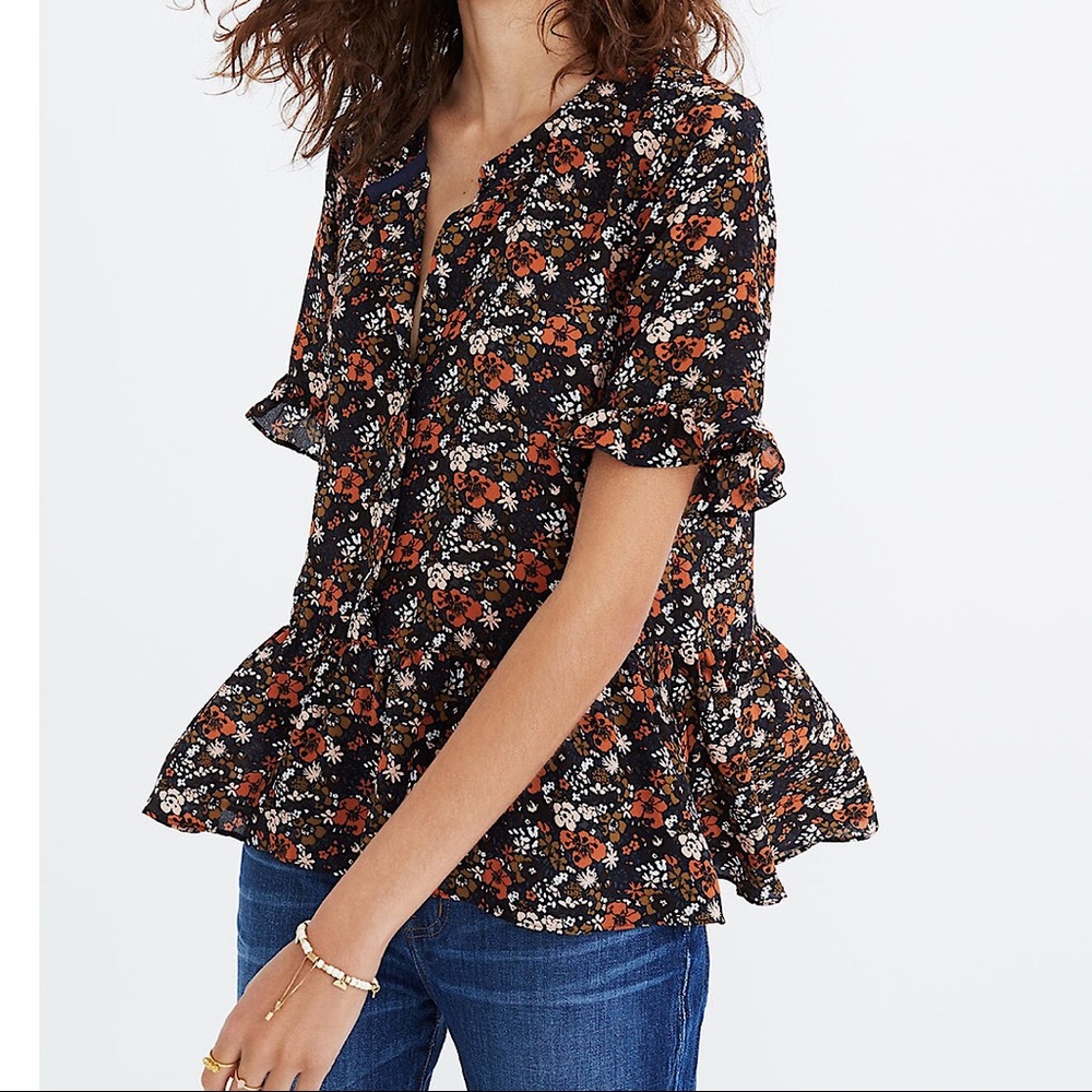 Madewell 100% Silk Floral Buttondown Blouse EUC